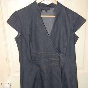 Denim fitted wrap look dress